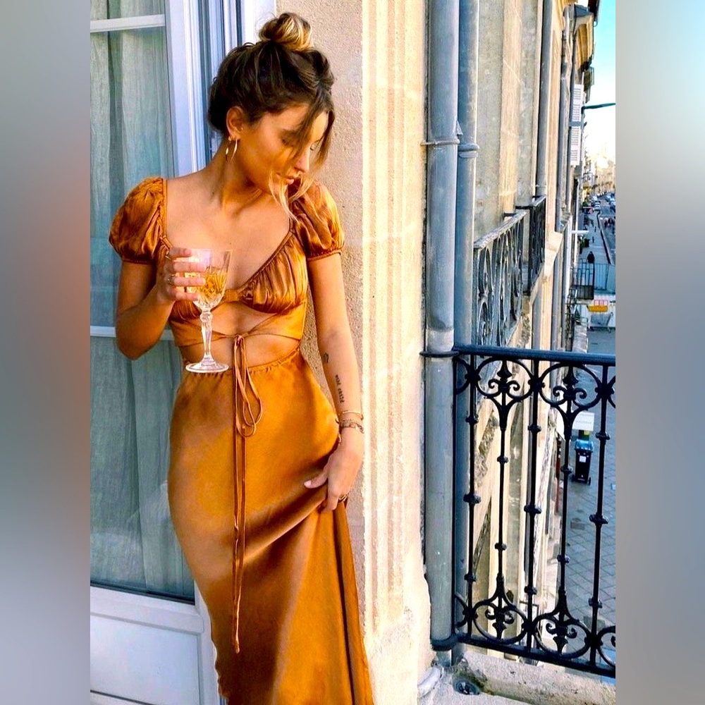 Verge Girl/ VRG GRL Au Revoir Bias Cut Maxi Dress, Tan